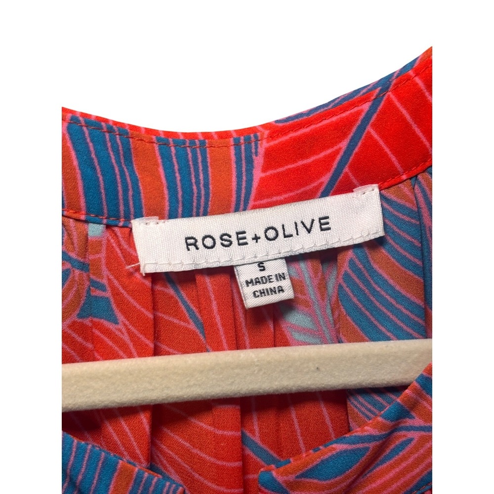 Rose + Olive Womens Halter Top Size S Coral Red Blue Tropical Leaf Boho Tassel - Picture 5 of 9